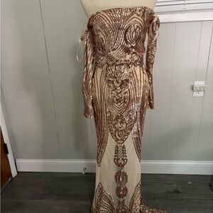 Banjul Strapless Dress with Bronze Sequins